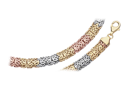 Three Tone Plated Mens Byzantine Chain